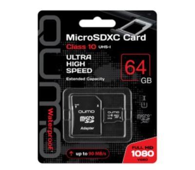 Карта памяти QUMO MicroSDXC 64GB Сlass 10 UHS-I 3.0 с адаптером